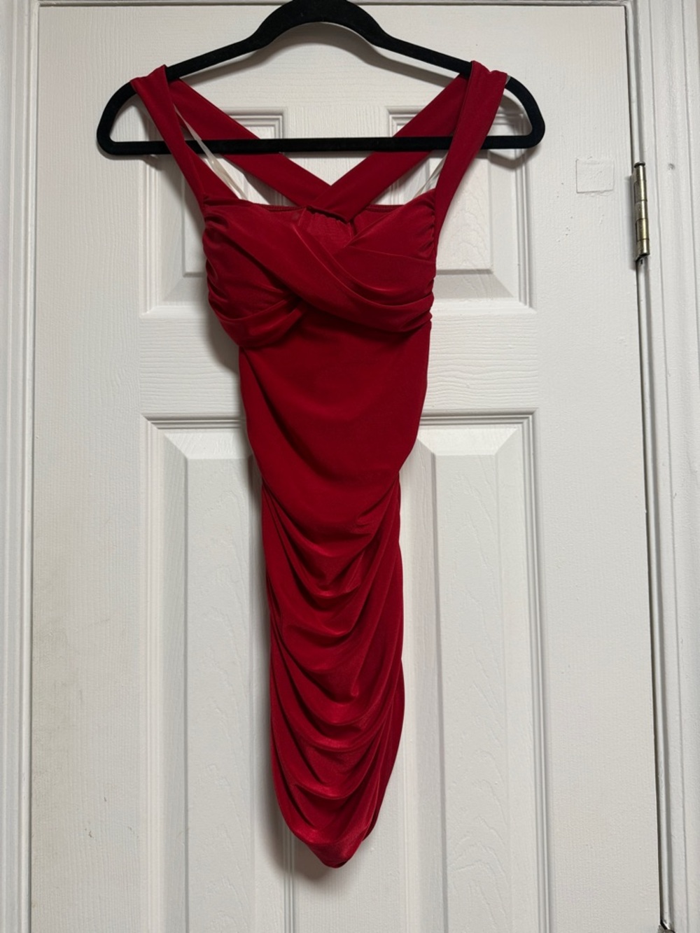 Scarlet Ruched Cross-Strap Mini Dress